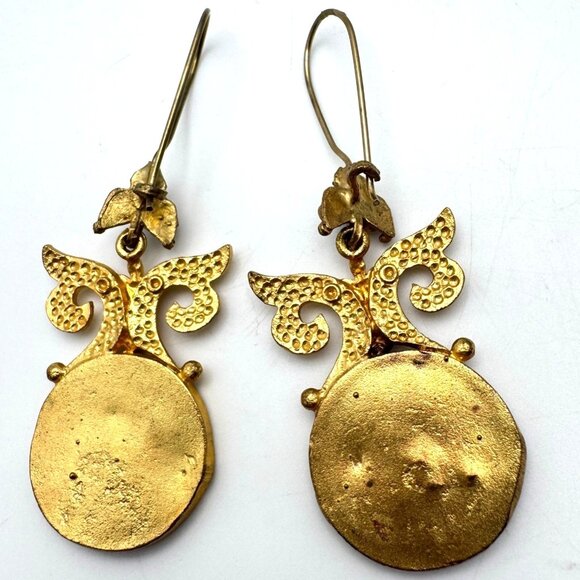 Handmade Turkish Red Velvet Gold-Tone Dangle Earrings Hook Closure - Picture 5 of 8